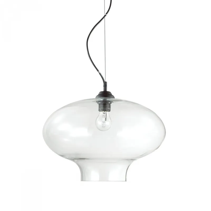 Lámpara de suspensión Bistrò Round con estructura de metal negro y difusor de cristal transparente - Iluminacion