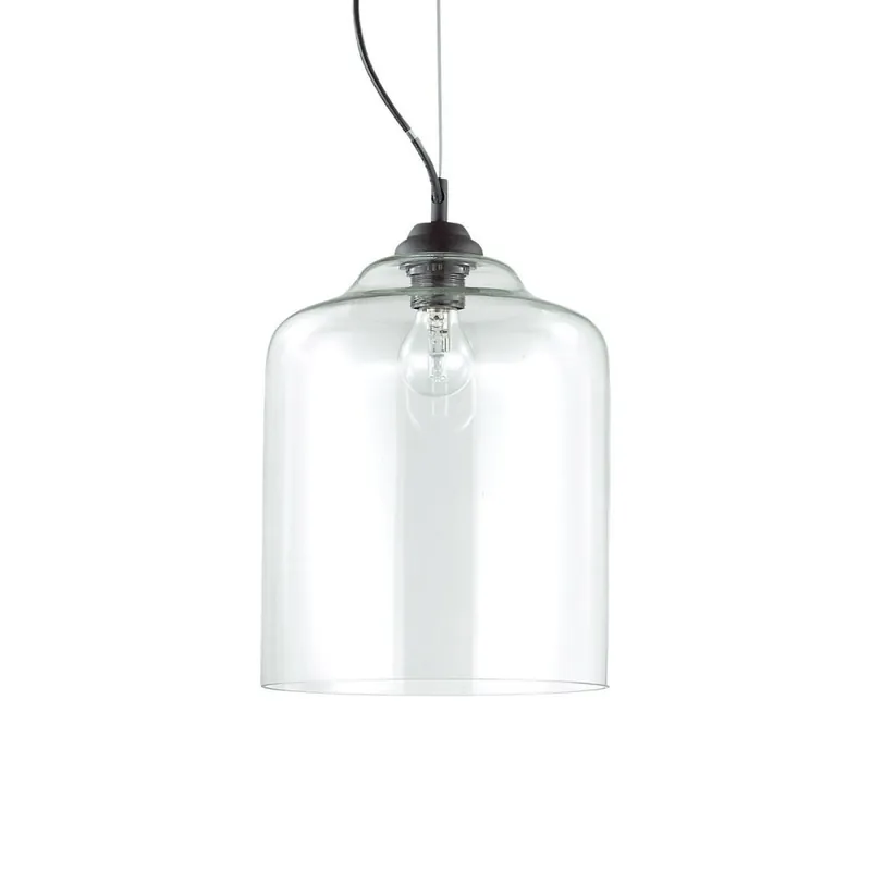 Lámpara de suspensión Bistrò Square con estructura de metal negro y difusor de cristal transparente - Iluminacion