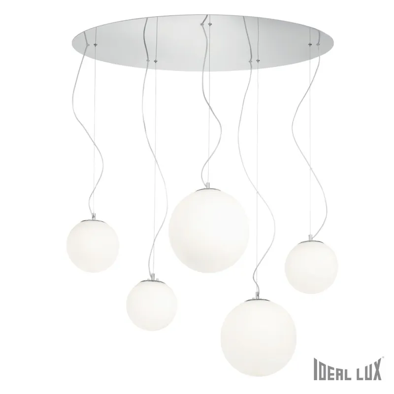 Mapa White Lámpara de suspensión de 5 luces con estructura de metal cromado y vidrio soplado blanco - Iluminacion
