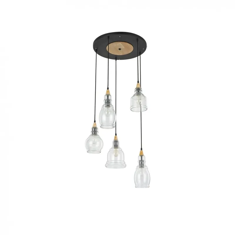 Lámpara colgante Gretel de 5 luces en metal negro mate y vidrio soplado - Iluminacion