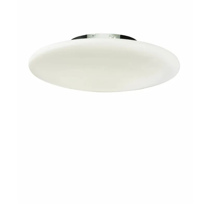 Lámpara de techo Smarties White de 3 luces con estructura de metal cromado y vidrio soplado blanco grabado al ácido - Iluminacion