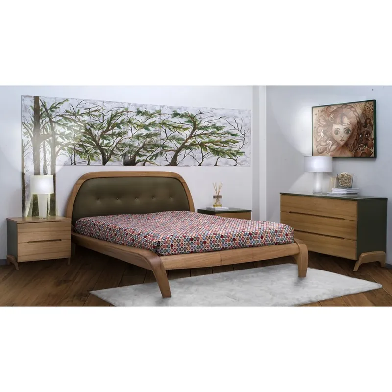 Cama doble Batticuore en madera framirè con relleno de espuma de poliuretano y tapizado en piel regenerada - zona de dormir