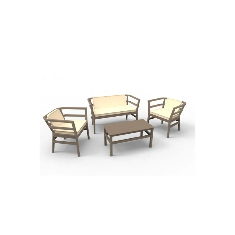 Conjunto Click Clack para exterior en polipropileno que incluye 1 sofá doble, 2 sillones, 1 mesa y 3 cojines. - Mueble de jardin