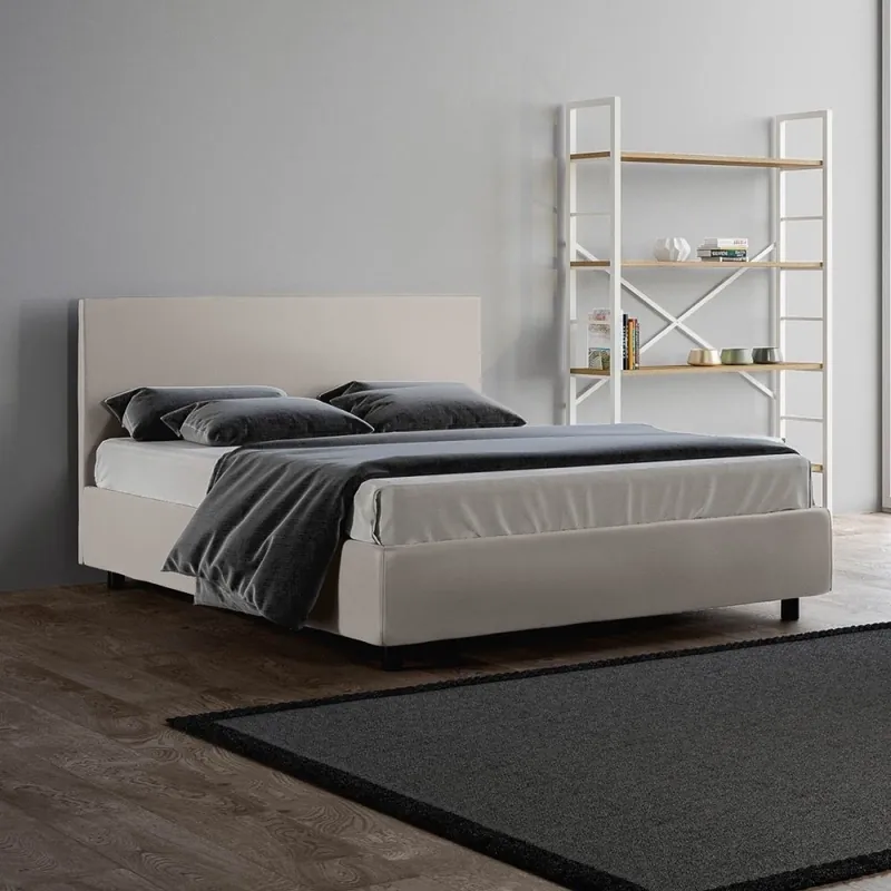 Cama de matrimonio Adele con o sin contenedor con somier de lamas incluido revestida en polipiel disponible en dos colores - zona de dormir