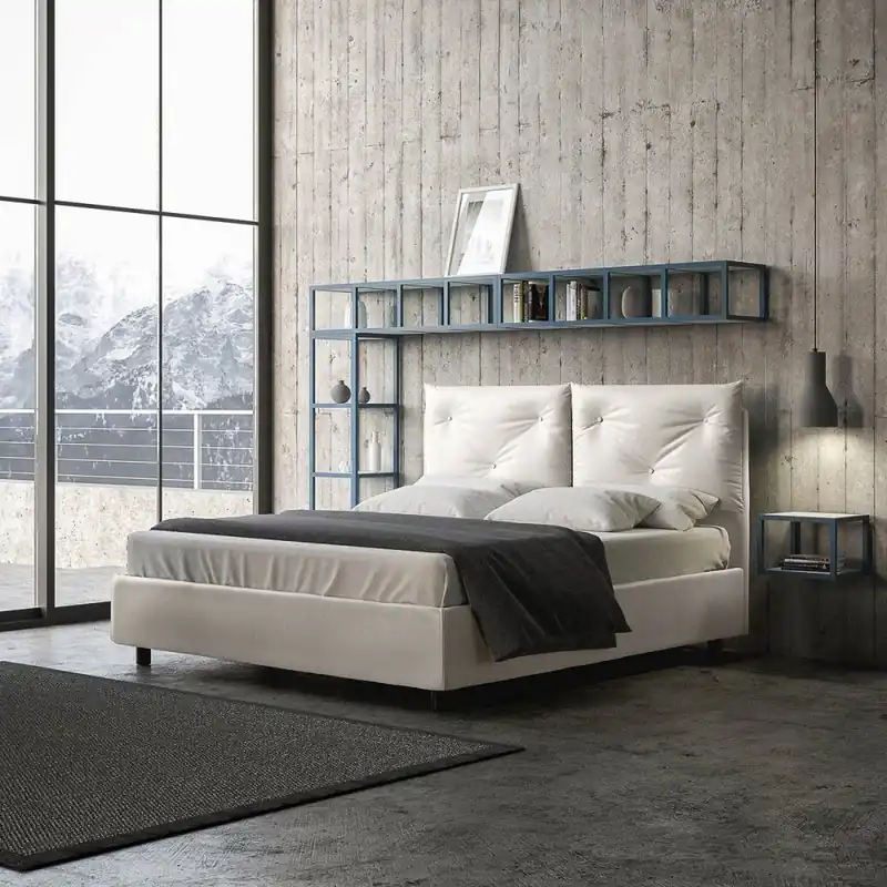 Cama de matrimonio Appia tapizada en símil piel completamente desenfundable con estructura container o sin ella - zona de dormir