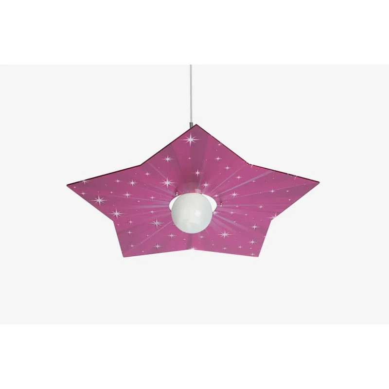 Lámpara colgante estrella en cristal acrílico transparente con textura y detalles en metal cromado - zona de dormir