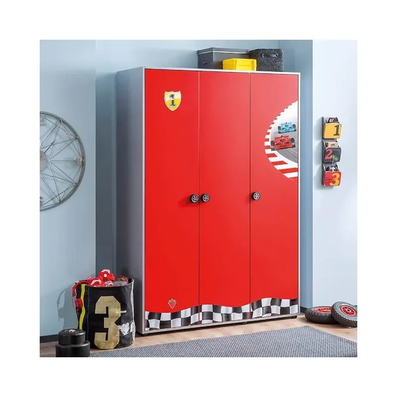 Armario de madera Cilek Racecup con 3 puertas, disponible en color rojo - zona de dormir