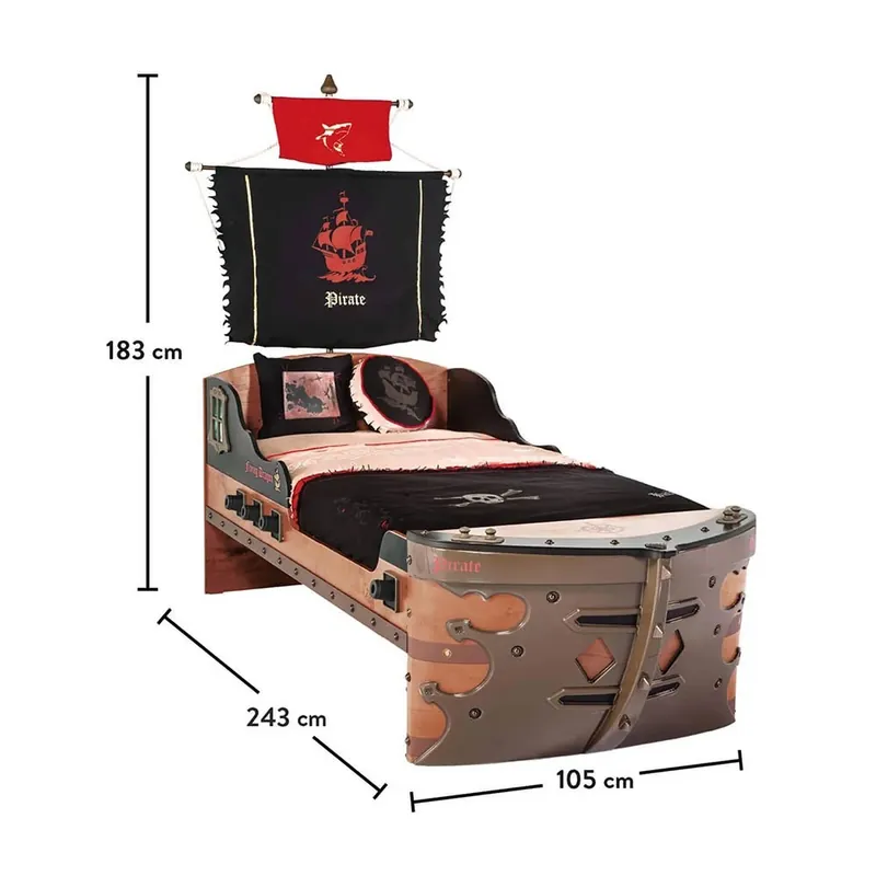 Cuna Barco Pirata Cilek II en Madera Laminada y ABS, con Posibilidad de Añadir Cajón Cama para Invitados - zona de dormir