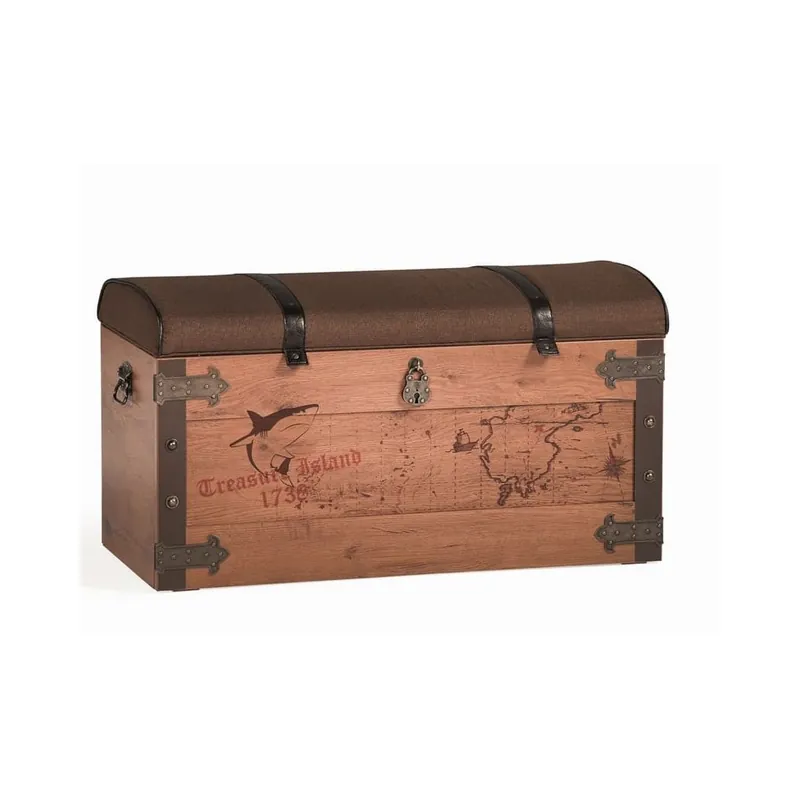 Cofre de juguetes de madera con tapa cubierta en forma de cofre del tesoro pirata Cilek - zona de dormir