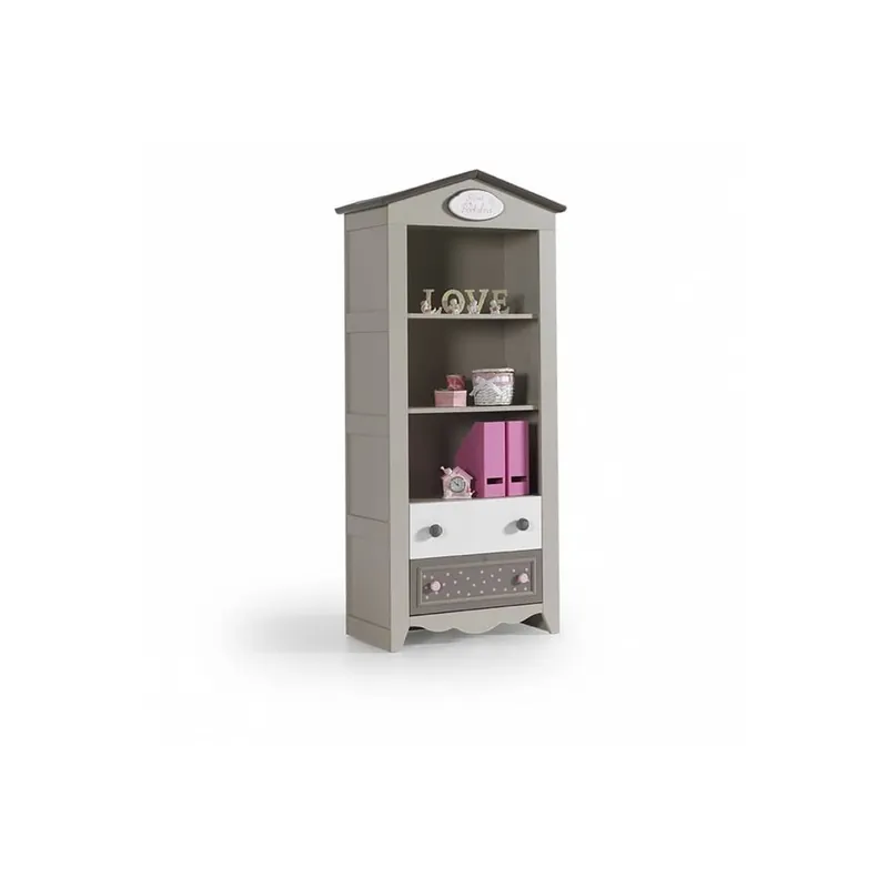 Bonita librería en blanco y rosa, con un cajón y dos taquillas - zona de dormir