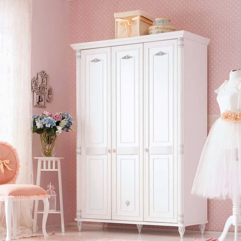 Armario romántico Cilek de 3 puertas en madera blanca mate - zona de dormir