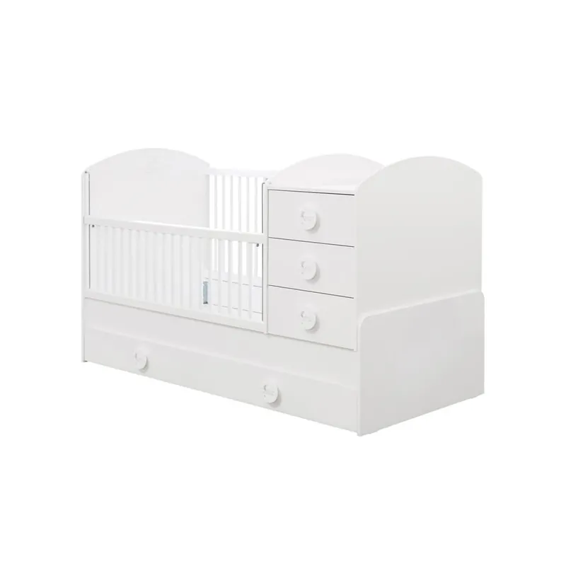 Cuna convertible individual Cilek Babycotton con mesita de noche y cómoda, acabado blanco - zona de dormir