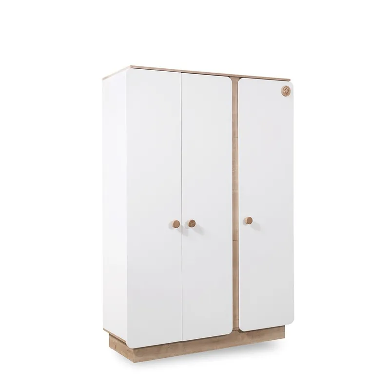 Armario Cilek Babynatura de 3 puertas, en blanco y madera natural, con barra para colgar ropa - zona de dormir