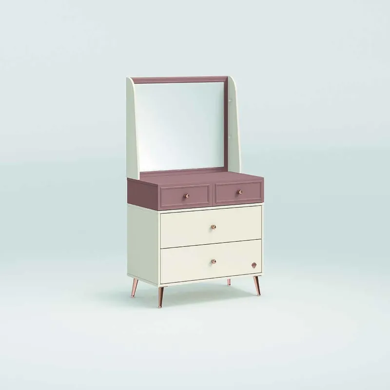 Cómoda Cilek Elegance con espejo, blanca y rosa para el dormitorio de una niña - zona de dormir