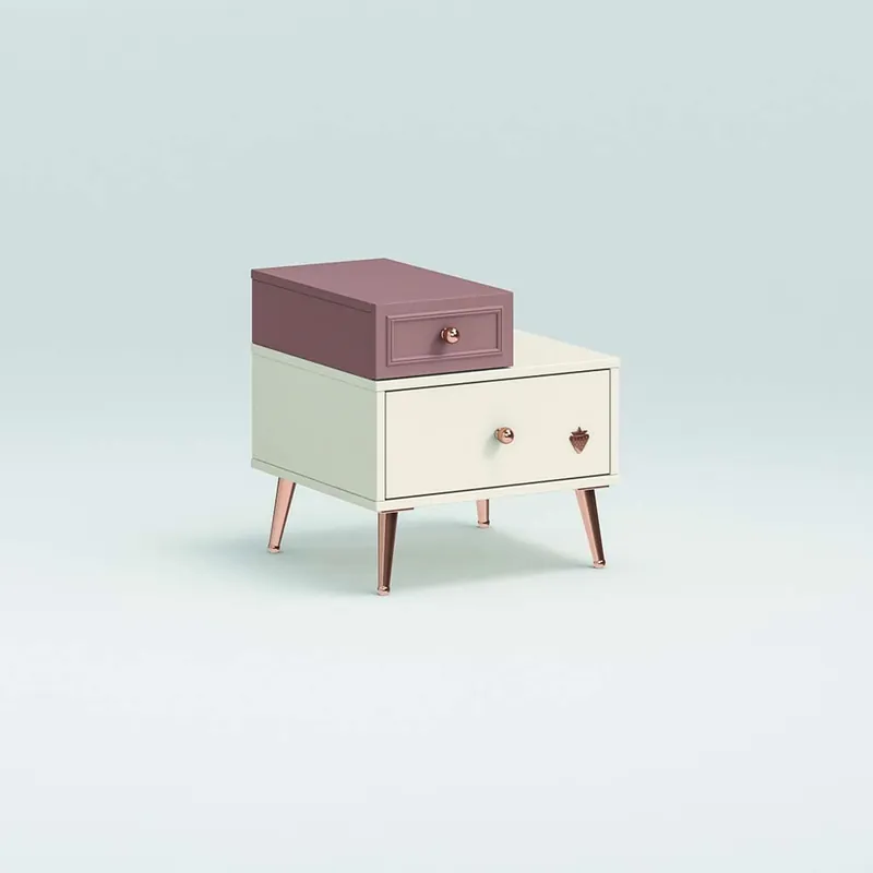 Mesita de noche Cilek Elegance con dos cajones en laminado blanco y rosa - zona de dormir