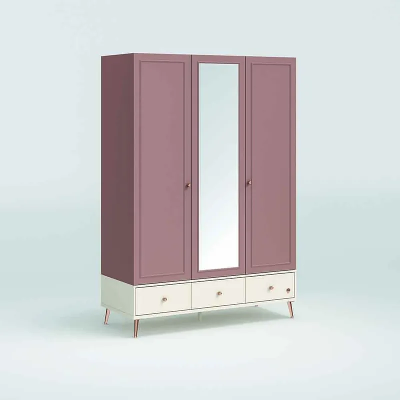 Armario Cilek Elegance de 3 puertas en madera revestida en laminado, color rosa - zona de dormir