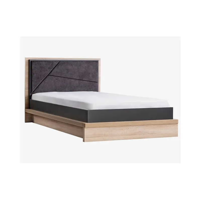 Cama individual City de madera melamínica con cabecero tapizado revestido de tela - zona de dormir