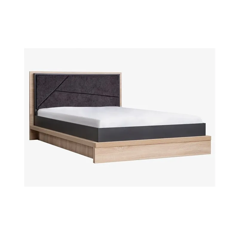 Cama de matrimonio City de madera melamínica con cabecero tapizado revestido de tela - zona de dormir