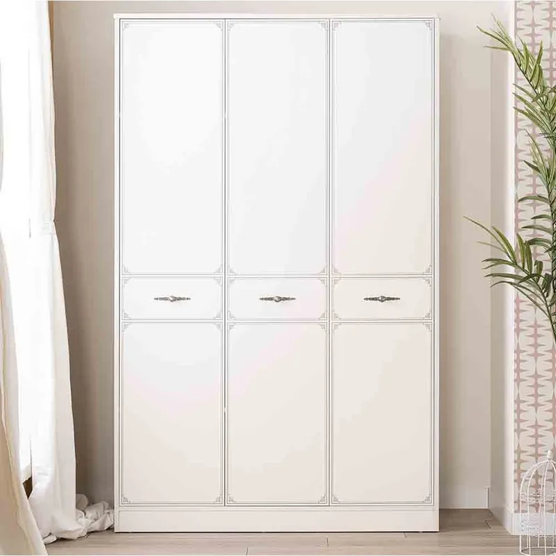 Armario Perla de tres puertas fabricado en madera melaminada con cierre lento y estampados UV - zona de dormir
