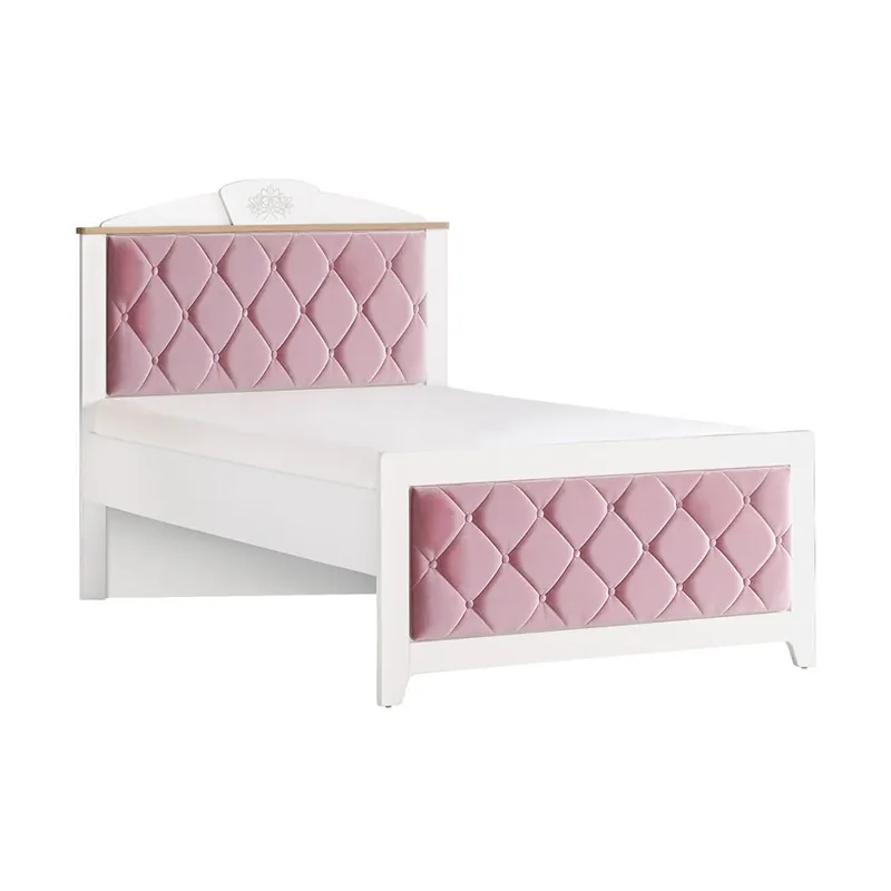 Cama individual o queen Frezya de madera de melamina con revestimiento de tela - zona de dormir