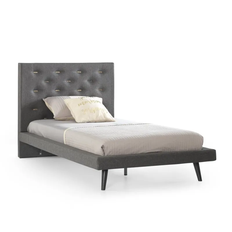 Cama individual y cama luna y media en madera con cabecero acolchado y capitoné - zona de dormir