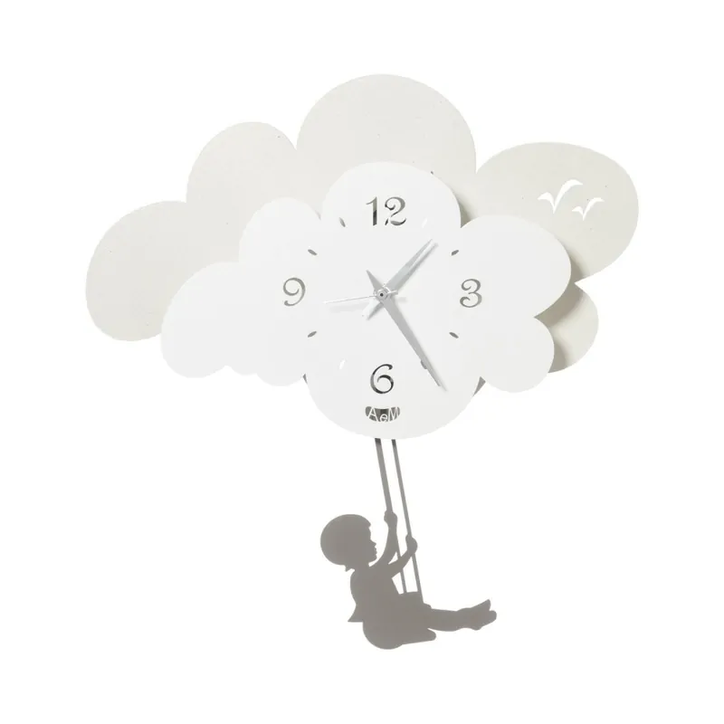 Reloj de péndulo Nuvola di Arti e Mestieri de metal con motivo de niño sobre columpio blanco y marfil - Objetos y accesorios