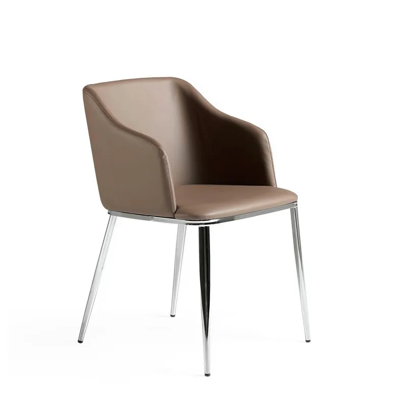 Angel Cerdà 4022 Sillón lounge fabricado con estructura de acero cromado y tapizado en símil piel marrón - Sala de estar