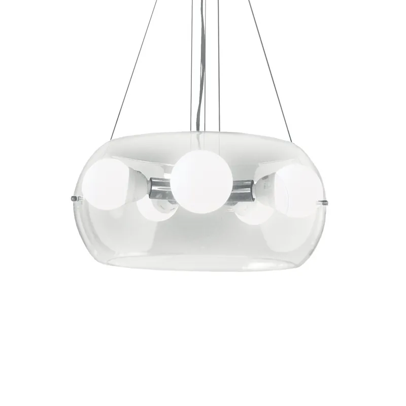 Lámpara de suspensión Audi-10 de Ideal Lux de cinco luces con estructura de metal cromado y difusor transparente o ahumado