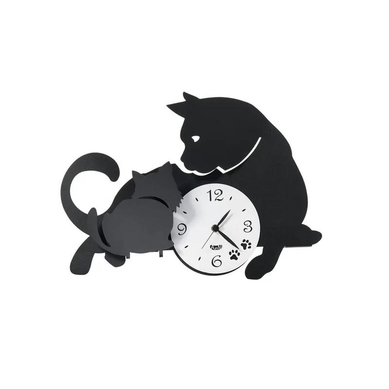 Reloj de pared Mother Cat de Arti e Mestieri cortado con láser negro de metal - Objetos y accesorios