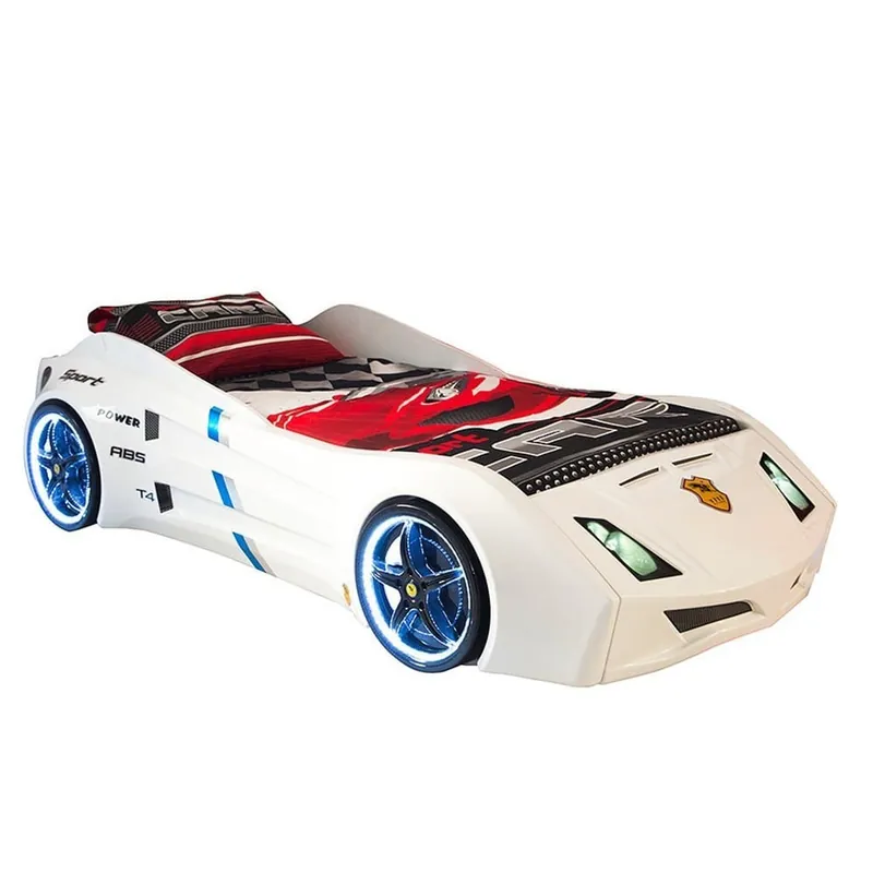 Cama de coche CAT 90X190 en ABS con faros, luces LED y sonidos disponibles en Rojo y Blanco - zona de dormir