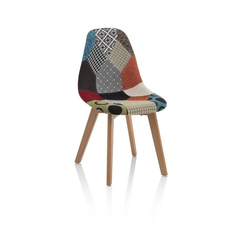 Silla patchwork con estructura de madera y revestimiento de tela - Vintage