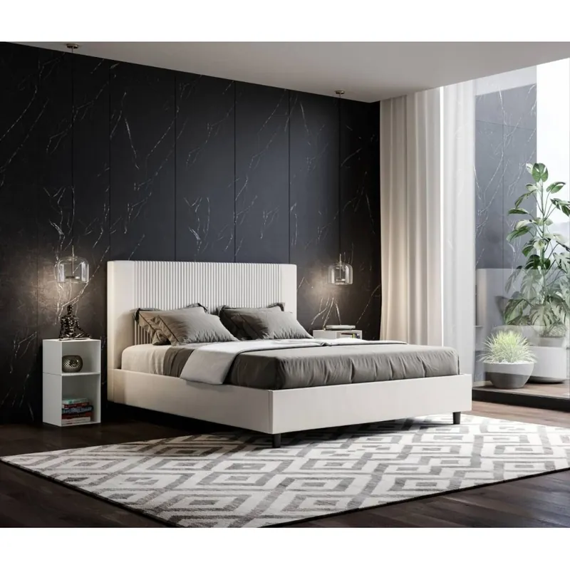 Cama de matrimonio Goya de Itamoby realizada con estructura de madera y tapizada en símil piel - zona de dormir