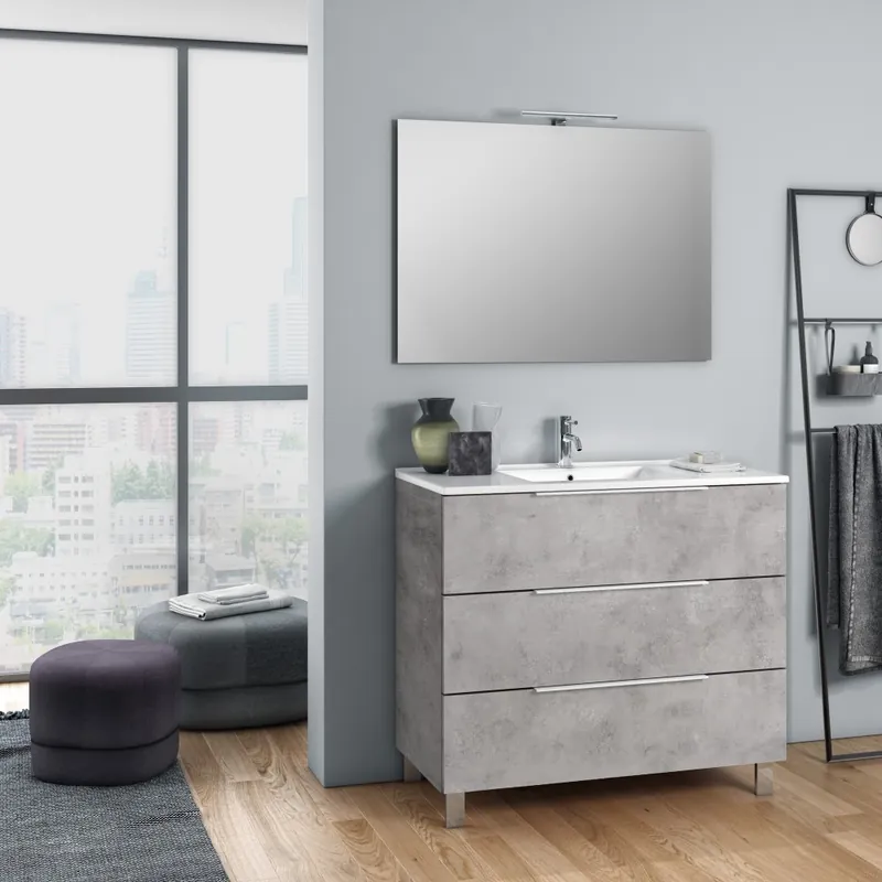 Composición de mueble de baño Ilio completo de 4 piezas en acabado hormigón - zona de dormir