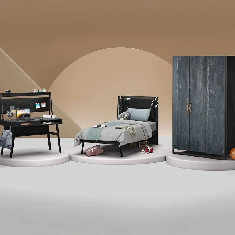 Cama Cilek de metal oscuro disponible en versión individual o doble. - zona de dormir