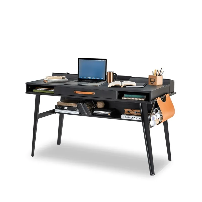 Escritorio de madera Cilek Dark Metal con patas revestidas en símil piel disponible con o sin panel - zona de dormir