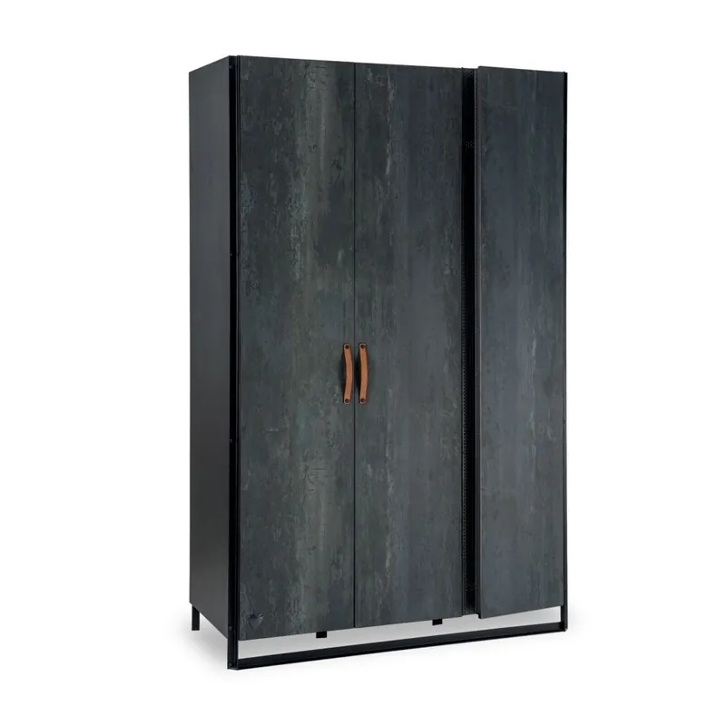 Armario Cilek Dark Metal disponible con 2 o 3 puertas de madera en acabado hierro envejecido - zona de dormir