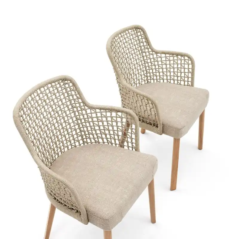 Sillón de exterior Varaschin Emma fabricado con estructura de aluminio con respaldo en cuerda tejida - Mueble de jardin