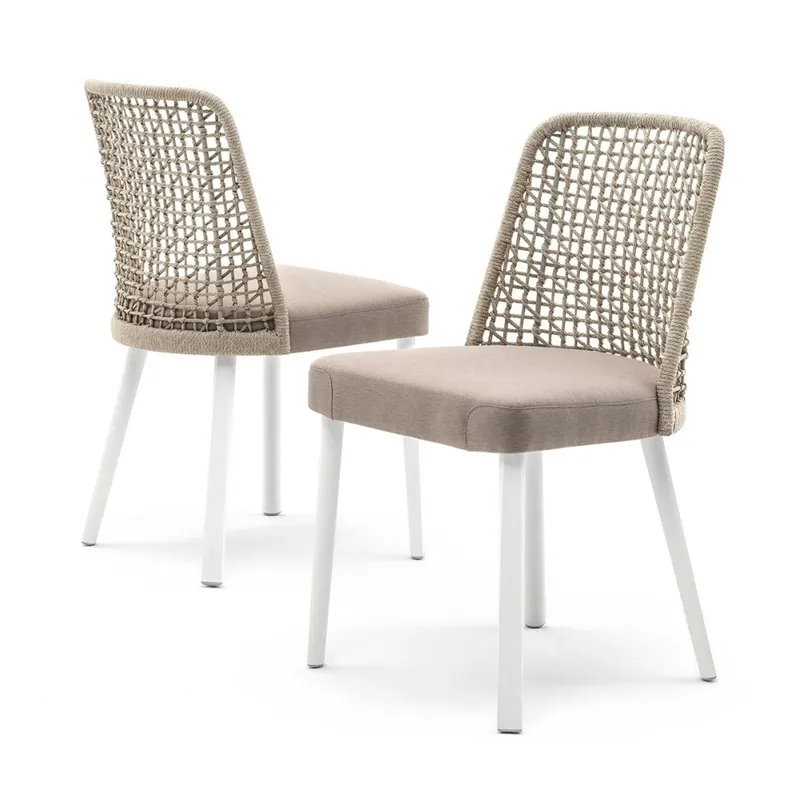 Silla de exterior Varaschin Emma fabricada con patas de aluminio o madera con respaldo de cuerda - Mueble de jardin
