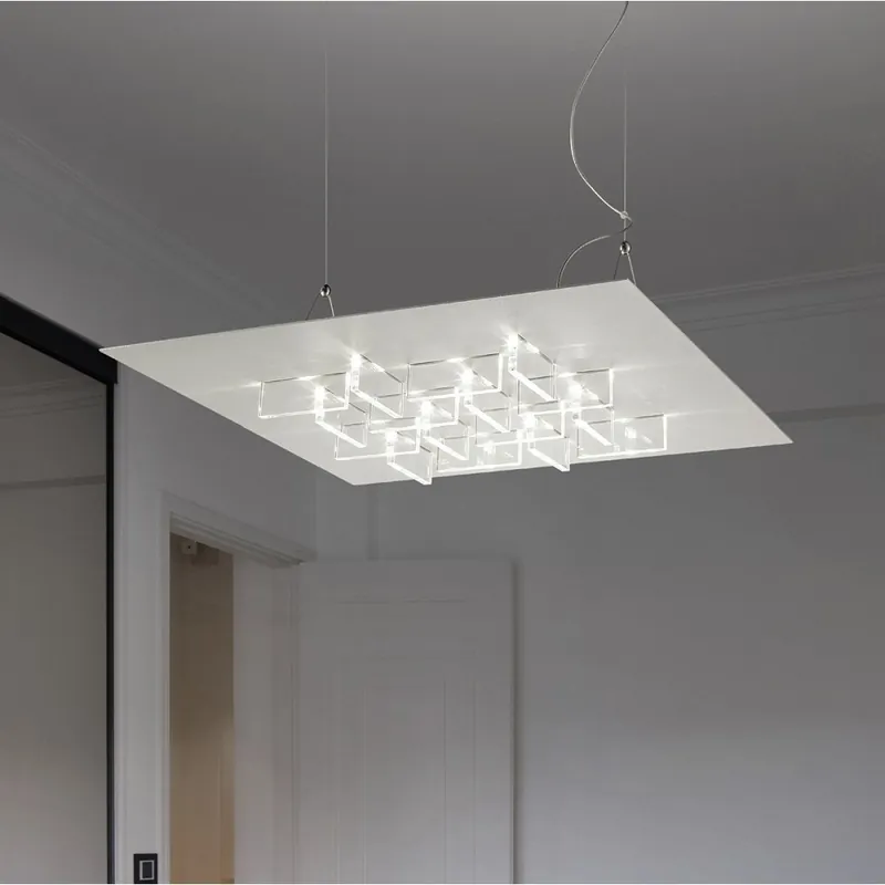 Lámpara de suspensión Braga Crystals realizada con difusor de metacrilato satinado - Iluminacion