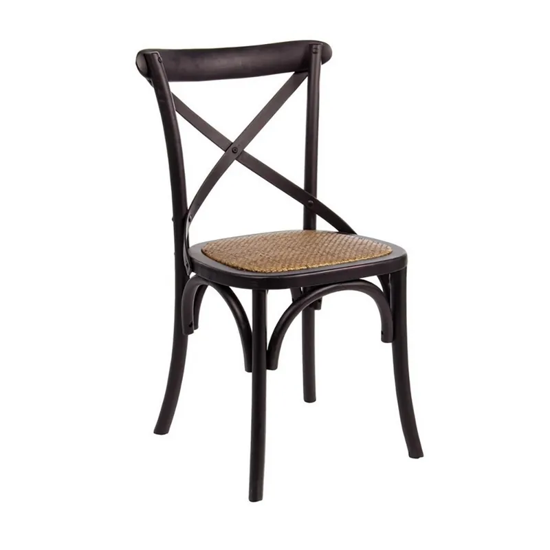 Bizzotto Cross Silla de madera con asiento tapizado en mimbre - Vintage