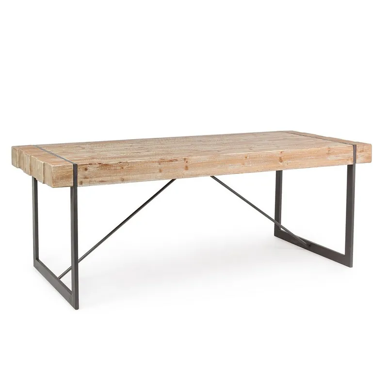 Mesa fija Garrett de Bizzotto con estructura de acero y tapa de madera de abeto - Vintage