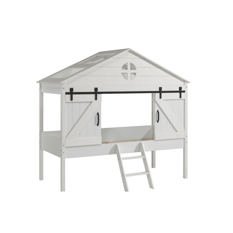 Cama en forma de casa con escalera y ventana corredera - zona de dormir
