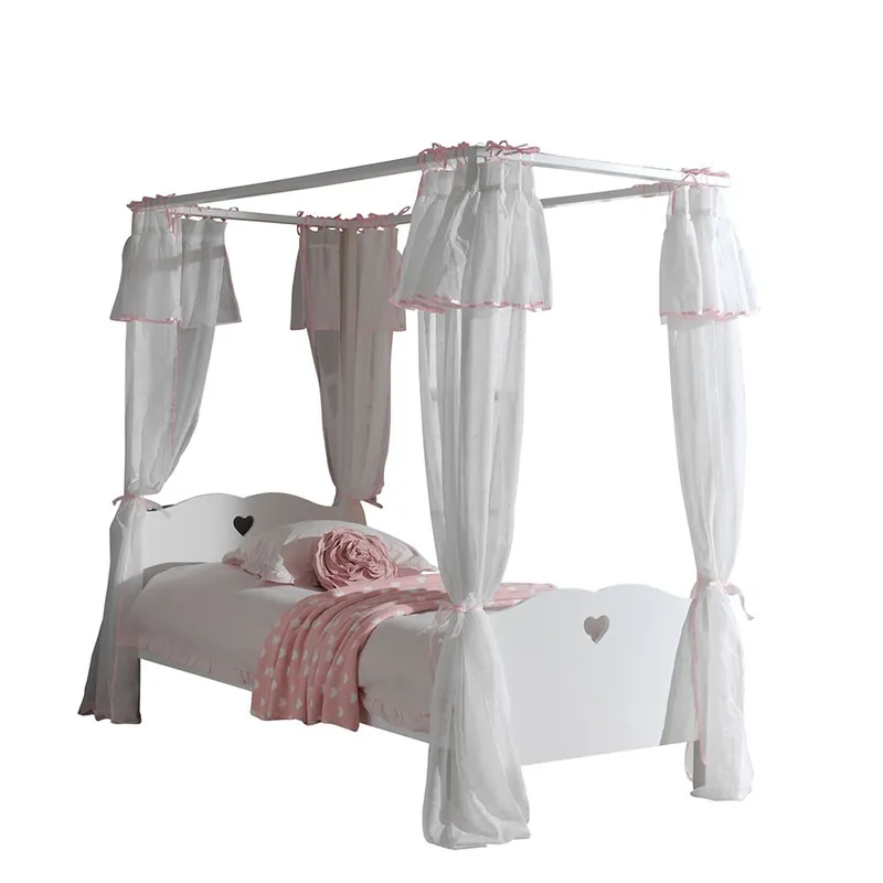 Cama individual con dosel Genny con base de láminas y cortinas incluidas - zona de dormir