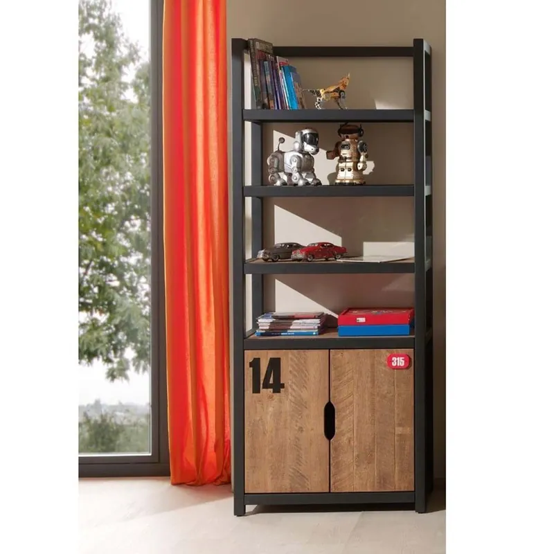 Librería Alex con estantes y cajones de madera maciza de pino. - zona de dormir