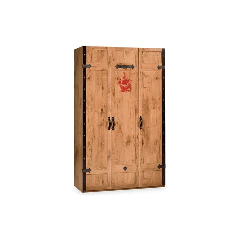 Armario Cilek de 3 puertas con temática pirata, estructura de madera, tiradores de piel sintética - zona de dormir