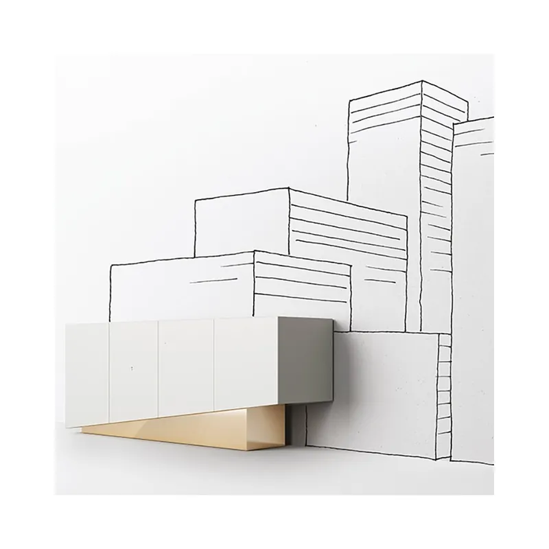 Aparador extra de Minottiitalia estructura de madera con cuatro puertas y estantes de cristal - Sala de estar