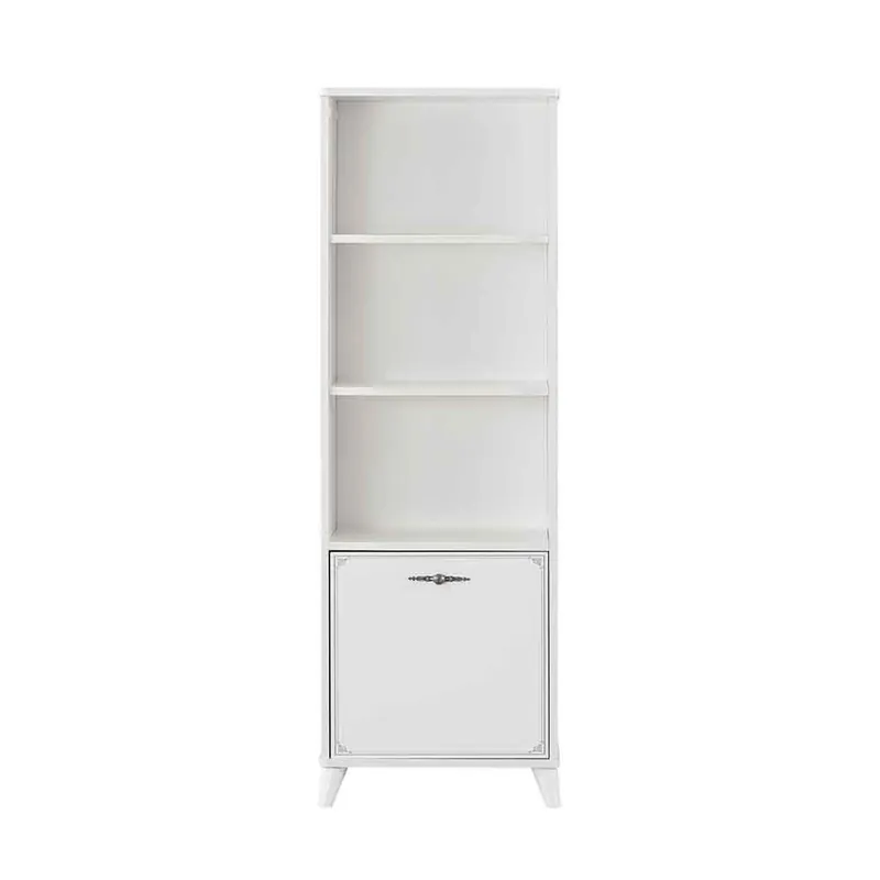 Librería Perla fabricada en madera de melamina con tres compartimentos abiertos y puerta - zona de dormir
