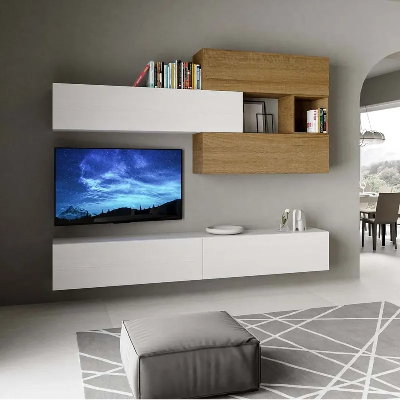 Mueble alto para salón Itamoby Isoka A116 con acabados en fresno blanco y roble natural - Sala de estar