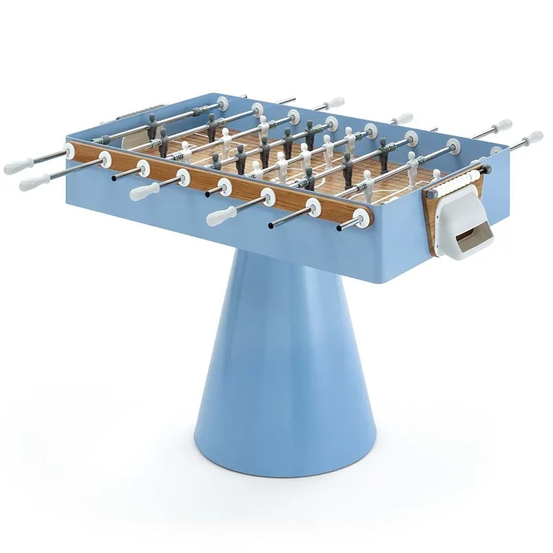 El futbolín Ciclope Capri de Fas Pendezza está pintado de color azul. - Mueble de jardin