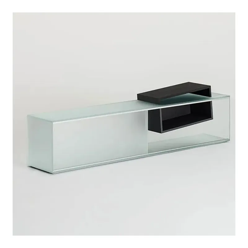 Mueble TV Glas Italia Drift en cristal grabado extraclaro y compartimento de almacenamiento - Sala de estar